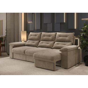 Imagem de Sofá Copacabana Retrátil e Reclinável 4 Lugares 3 assentos Suede Bege 