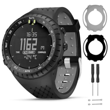 Imagem de T-BLUER Pulseira de relógio compatível com núcleo Suunto, pulseira de substituição de silicone e capa protetora completa para relógio inteligente Suunto Core, preto cinza