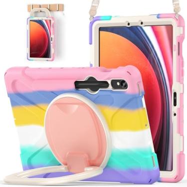 Imagem de BATYUE Capa para Samsung Galaxy Tab S9 FE 27.7 cm 2023, para Galaxy Tab S9 27.9 cm 2023, para Galaxy Tab S8/S7 capa com suporte para caneta S/suporte giratório/alça de ombro, rosa colorido