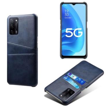 Imagem de Capas Compatível com OPPO A55 5G,Caso de couro PU-Tampa de telefone a prova de choque com 2 slots de cartão,Proteção anti-impressão digital e anti-gota-Blue