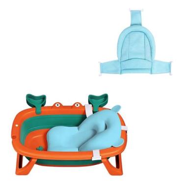 Imagem de Banheira Infantil Dobrável Com Almofada Flutuante E Rede - Tibaby, Azu