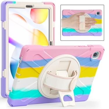 Imagem de BATYUE Capa para Samsung Galaxy Tab S6 Lite 10,4 polegadas 2024/2022/2020 (SM-P610/P613/P615/P619/P620/P625/P627), capa protetora com suporte para lápis, alça de ombro, alça de mão, suporte (cor rosa)