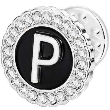 Imagem de HAWSON Alfinetes de lapela com inicial A-Z, alfinetes de gravata personalizados de ouro/prata 18K para ternos, gravatas, chapéus, homens e mulheres, Latão, Sem Pedra Preciosa