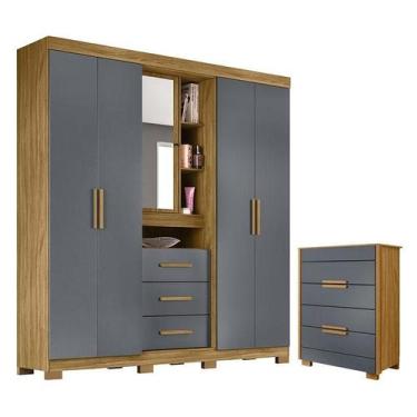 Imagem de Guarda Roupa Solteiro Eldorado e Cômoda Dhara Freijó Cinza - Moval