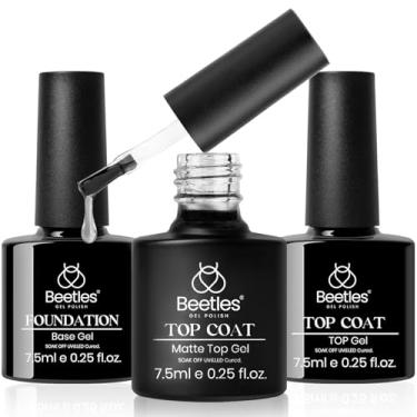 Imagem de Beetles Matte Top Coat Gel Esmalte Gel Top Coat & Conjunto de Base, 3 peças Matte & Brilhante Top Coat Esmalte e Base Coat, Sem Toalha, Longa Duração, Alto Brilho e Efeitos Foscos, Absorva Uv DIY em