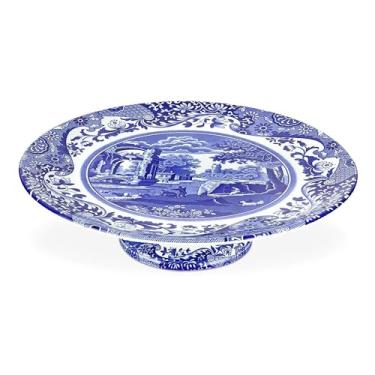 Imagem de Spode Suporte de bolo Blue Italian Collection, 26 cm, azul, prato de bolo com pés, bandeja de bolo, suporte de cupcake para festas, prato de servir sobremesa, pode ser lavado na lava-louças