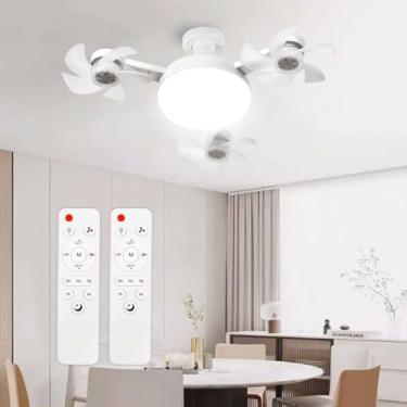 Imagem de amgolibi Ventilador de luz com controle remoto, ventilador de teto de parafuso, ventilador de lâmpada com LED regulável, 3 velocidades, fácil instalação, lâmpada para quarto, cozinha, espaço de