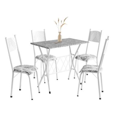 Imagem de Conjunto De Mesa Sala De Jantar Bruna 1m Com 4 Cadeiras Granito Tubular Artefamol Branco Flor