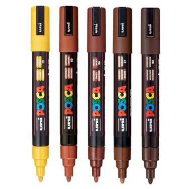 Imagem de posca Marcadores de pintura de arte, conjunto de 5 marcadores médios 5M com pontas reversíveis, coleção marrom