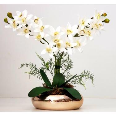 Imagem de Arranjo De Flores 2 Orquídeas Toque Real Vaso Luxo - La Caza Store