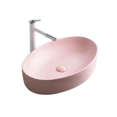 Imagem de Bacia de pia de vaso de banheiro rosa acima do balcão pia de banheiro pia de cerâmica simples pia de lavagem doméstica pia de lavagem ao ar livre lavatório acima do balcão pia de vaidade