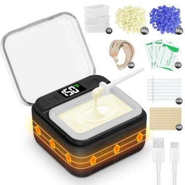 Imagem de FullWoyi Kit de cera de nariz masculino, kit de depilação de nariz com visor LED ajustável, kit de remoção de pelos de orelha para homens e mulheres, 100 g, cera 70 aplicadores, temperatura constante