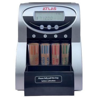 Imagem de ATLAS Contador automático de moedas e classificador de moedas com display digital (AC-150D) - 5 modos de contagem de moedas: total, centavos, níquel, centavos, quartos. Parada automática quando o rolo