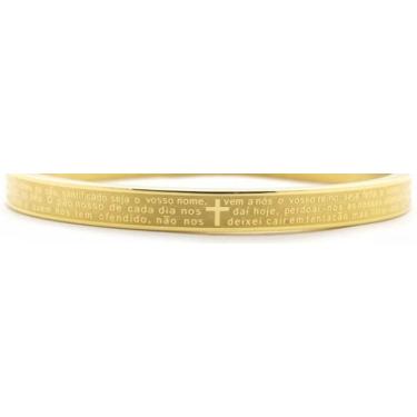 Imagem de Bracelete Masculino Aço Oração Pai Nosso Banho de Ouro 18K
