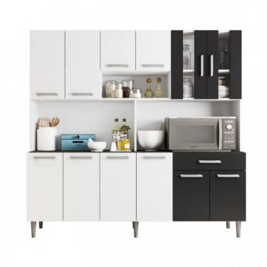 Imagem de Armário de Cozinha 12 Portas 1 Gaveta Clara Poliman Móveis Branco/preto