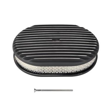 Imagem de BATONECO Kit de montagem de filtro de ar com aletas ovais de 30,5 cm, alumínio preto, compatível com Chevrolet Ford Mopar Hot Rod clássico