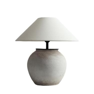Imagem de Abajur de cabeceira Abajur de mesa cerâmica feito à mão cabeceira tecido linho pequeno para quarto e sala estar(Branco,Pequeno)