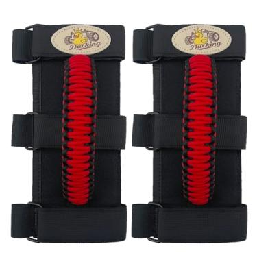 Imagem de Puxadores de barra de rolagem para jipe, com padrão de pato, alças de paracord para Jeep Wrangler YJ TJ JK JL & Gladiator JT 1986-2025, 2 peças, preto e vermelho