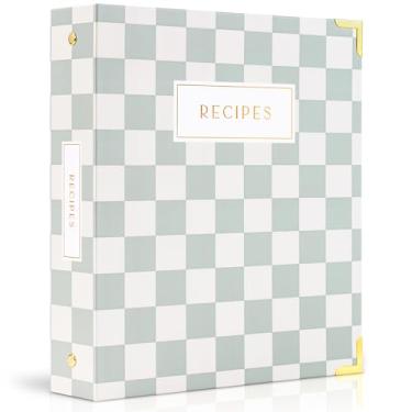 Imagem de Fichário de receitas estéticas com design quadriculado - o livro de receitas perfeito com mangas de plástico para escrever em suas próprias receitas - Fichário de livro de receitas em branco de