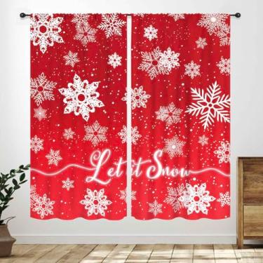 Imagem de Cortinas de Natal para sala de estar, flocos de neve florais vermelhos e brancos, Natal, feriados, inverno, tratamentos de janela, cortinas para quarto, cozinha, banheiro, 2 painéis, 106 x 113 cm