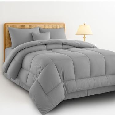 Imagem de Conjunto de edredom King luxuoso de 5 peças, cama multifuncional em uma bolsa, inclui 1 edredom, 2 fronhas, 1 travesseiro decorativo e 1 saia para cama (cinza, King)