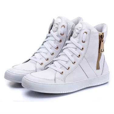 Imagem de Tênis Sneaker Feminino Couro Legítimo Cano Alto Zíper Lateral Academia