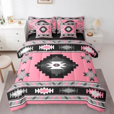 Imagem de Erosebridal Jogo de cama de casal ocidental, 7 peças, boêmio, rosa, preto, tribal, para crianças, meninos, meninas, retrô, étnico, asteca, exótica, geométrico, sudoeste, indiano, conjunto de lençol