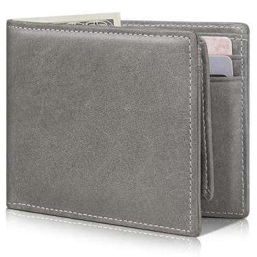 Imagem de Artpaxy Carteira masculina dobrável de couro legítimo com bloqueio RFID, Cinza, Clássico
