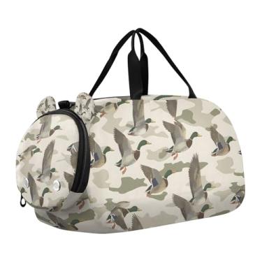 Imagem de Bolsa esportiva de viagem para crianças, meninos, meninas, camuflagem de pato selvagem, bolsa esportiva, festa do pijama, fim de semana com compartimento para sapatos