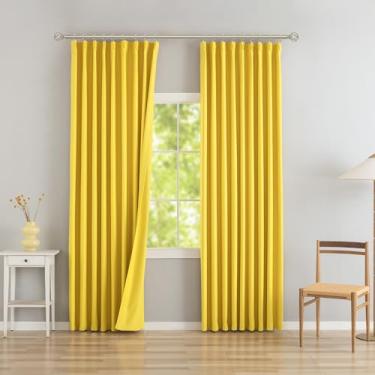 Imagem de DONREN Cortinas blackout plissadas amarelas com ganchos - 228,6 cm de comprimento, escurecimento de ambiente, isolamento térmico, painéis de cortina de janela para sala de estar, quarto, 2 painéis