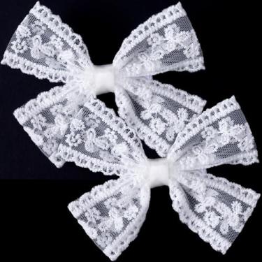 Imagem de Hzopcw 2 peças de clipes de laço de cabelo de renda branca, pequenos clipes de laço para mulheres, acessórios de cabelo com laço para cabelo longo curto liso encaracolado fino grosso