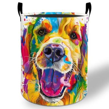 Imagem de Cesto de lavanderia Golden Retriever 50 x 40 cm, balde de armazenamento de roupas Oxford dobrável à prova d'água para quarto, banheiro, quarto de bebê, organizador de brinquedos, presentes para