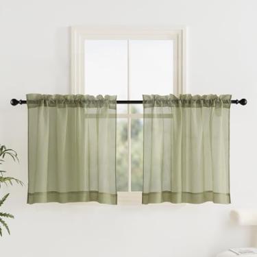 Imagem de Cortinas curtas transparentes de voile esmagado para janelas, pequenas sanefas de janela com filtro de luz para sala de estar e banheiro, camadas de cortina transparente com bolso de haste, 106 cm L x