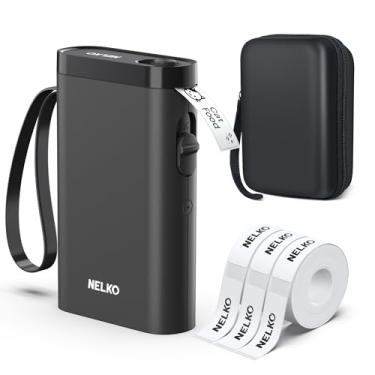 Imagem de Nelko Máquina de etiquetar com fita, impressora de etiquetas Bluetooth P21 com 3 fitas e capa, mini etiquetadoras sem fio com vários modelos de fonte de ícones personalizada para escola, escritório