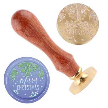 Imagem de Carimbo de lacre de cera de Natal Feliz Natal Carimbo de latão e uma alça de madeira carimbos cabeça para cartões de Natal, convites de festa, cartas, envelopes, cartões de felicitações, presentes