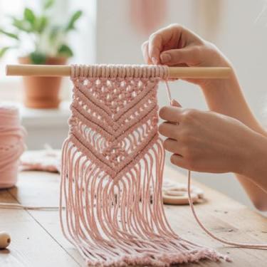 Imagem de Cordão de macramê 3 mm x 100 jardas corda de algodão colorido para pendurar na parede, decoração de casa, cabides de plantas (rosa carne)