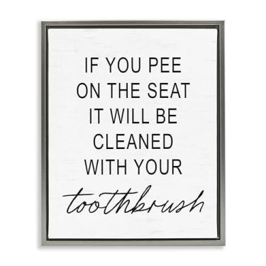 Imagem de Stupell Industries Arte de parede em tela flutuante emoldurada dourada Sassy Clean With Toothbrush Warning, design por Lettered and Lined, 78 x 63 cm