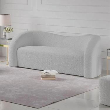 Imagem de Sofá Curvo 3 Lugares Orgânico Sala Recepção Escritório Coréia 200cm Linho Cinza Claro