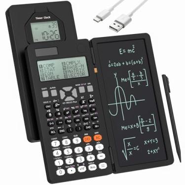 Imagem de Calculadoras científicas, calculadora solar Rudnia com despertador, 417 funções e recarregável tipo C, ideal para estudantes e professores do ensino médio (preto)