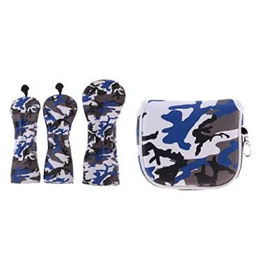 Imagem de Conjunto de capa de cabeça de putters de golfe PU nº 1/3/5, para putters estilo martelo, design de camuflagem com forro grosso para íons de clube, presente para entusiastas de golfe