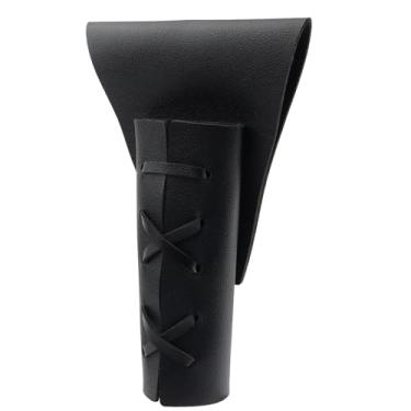 Imagem de Asofelk Cinto de espada de couro sintético preto, 1 peça de bainha de espadas ajustável, capa de couro de adaga estilo medieval, bainhas de coxa de couro PU para cosplay de fantasia, acessórios