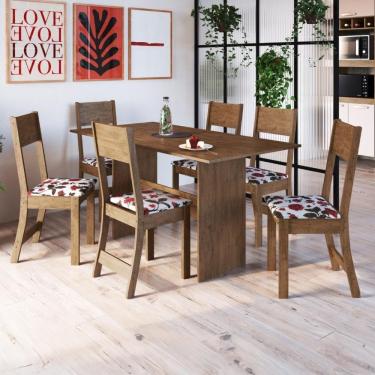 Imagem de Conjunto Sala De Jantar Fidelitá Siena Com 6 Cadeiras Noce Assento Floral