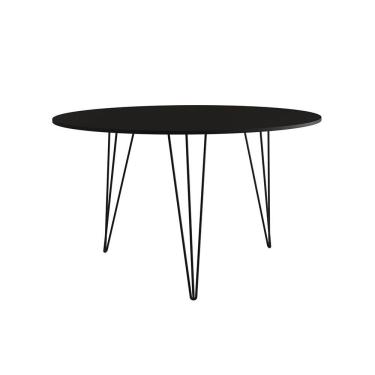 Imagem de Mesa Jantar Redonda 110Cm Preta Clips 3 Pés Com 5 Cadeiras Eames Eiffel Pretas Ferro Preto
