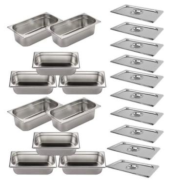 Imagem de Kit 10 Cuba Gastronômica Inox Gn 1/3 100mm Com Tampa Premium - Tribosh