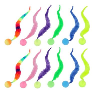 Imagem de Classicseali Pacote com 12 bolas saltitantes para gatos, bolas coloridas para gatos, minhocas difusas com bola, brinquedos interativos para gatos, para lembrancinhas de festa de gatos, 5 cores