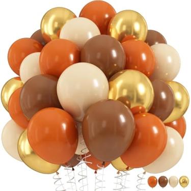 Imagem de Conjunto de balões laranja marrom, 60 peças de 30 cm laranja queimado marrom pastel café metálico dourado retrô marfim branco creme balões de látex para aniversário, ação de graças, outono, boho, chá