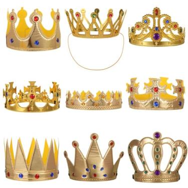 Imagem de OMISTAR Conjunto de 9 peças de coroa de rei real, rei e rainha, coroas de princesa de strass para festas, encenações, acessórios de fantasia