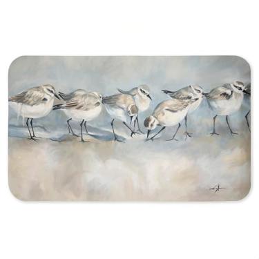 Imagem de Tapete antifadiga Shore Birds in A Line, tapete ergonômico acolchoado para cozinha e pé com suporte antiderrapante, tapete confortável ecológico, design por Ramona Murdock, 76 cm x 45 cm