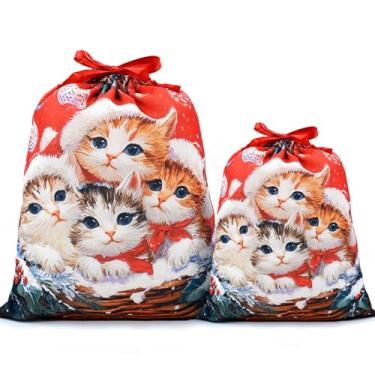 Imagem de Mshutbna Sacos de presente de Natal para gatos, 2 peças, sacos de embrulho de tecido reutilizável com cordão para presentes de Natal, decorações de festa, lembrancinhas de feriado 40 x 30 x 25 cm