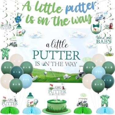 Imagem de Wonmelody Golf Baby Shower Decor A Little Putter is On the Way Backdrop Banner Golf Centerpieces for Table Cake Topper Hanging Swirls Par-Tee Time Baby Shower Supplies for Sports Newborn Party